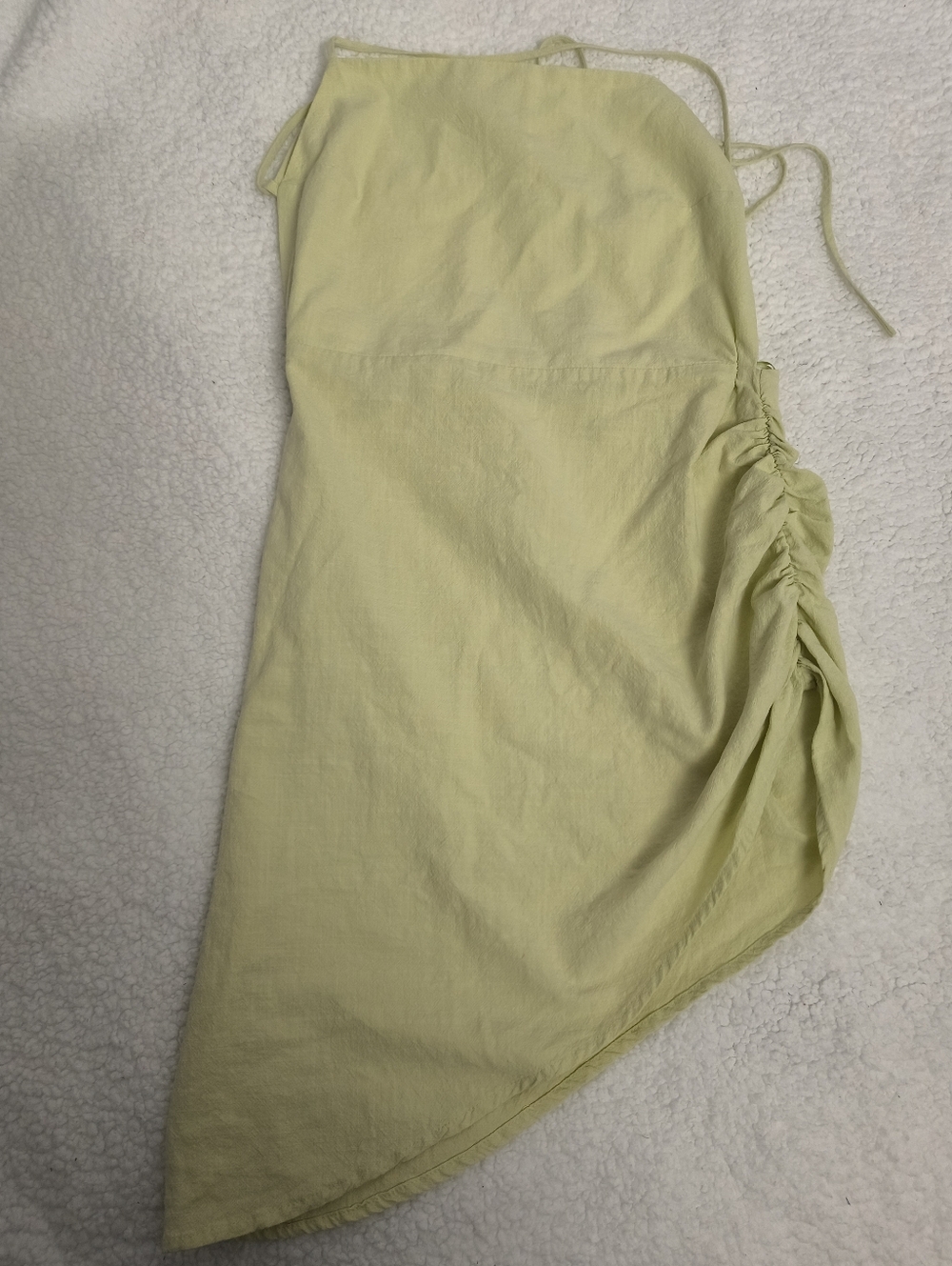 Lioness Green Ruched Midi Dress Size M Lace Up Back Asymmetrical Slim Fit Cotton